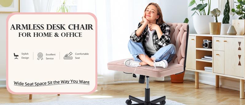 EROMMY Height Adjustable Criss Cross Chair with Removable Wheels,Cross-legged Armless Swivel Home Office Chair,Oversized Vanity and Reading Chair for Bed Room,Living Room,Pink,Grey,Green Furniture Lounge Ergonomic