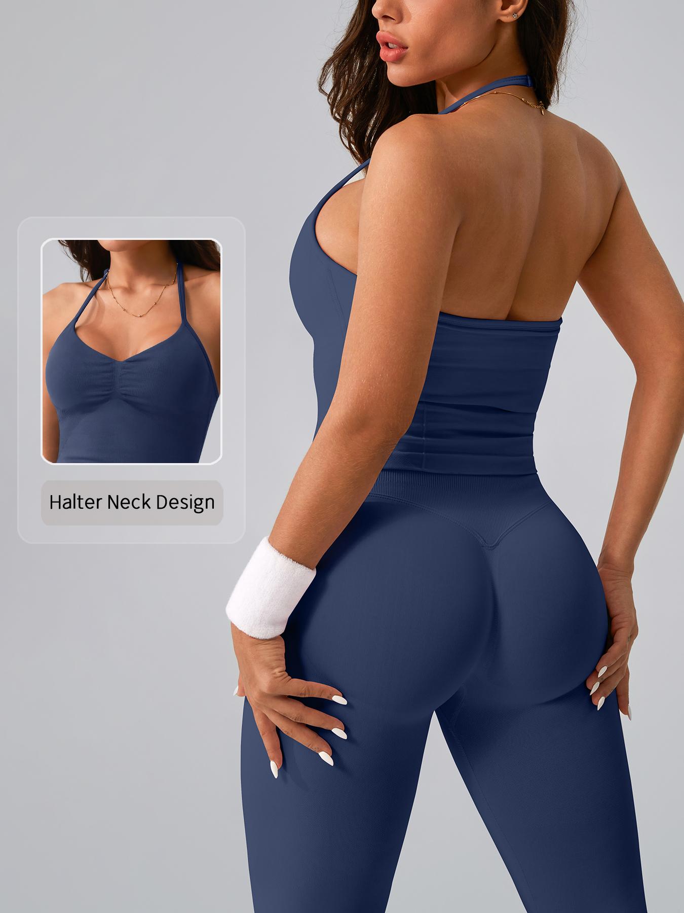 Women's High Waist Backless Tank Top & Tight Long Pants Set, Lightweight Compression Activewear, Breathable Yoga Gym Workout Cycling Running Golf Tennis Sports Wear