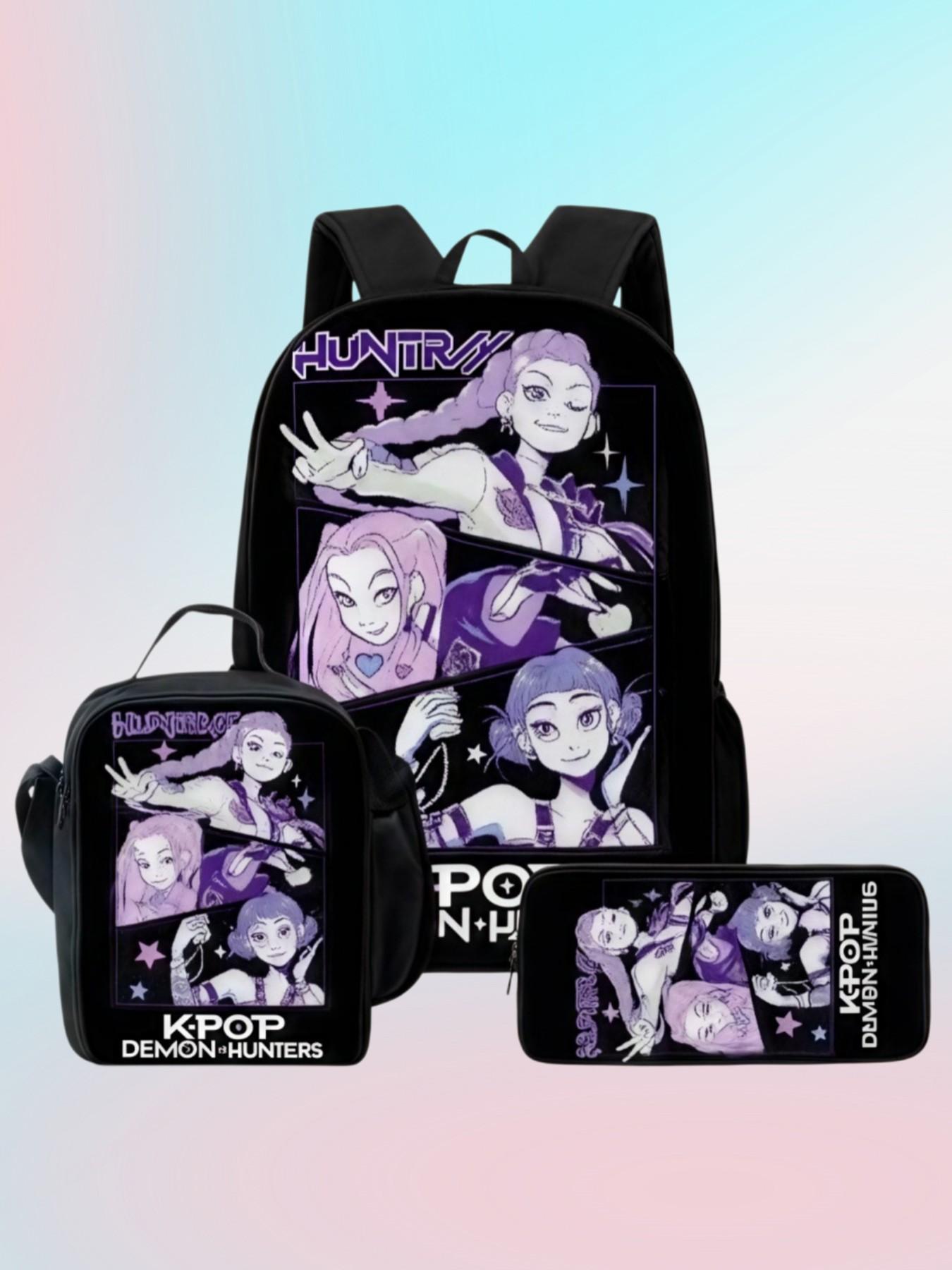 Kpop Lumi School Bag Set, Anime Cartoon Student Backpack, Lunch Box, Pencil Case, Three-Piece Set, Perfect for Students