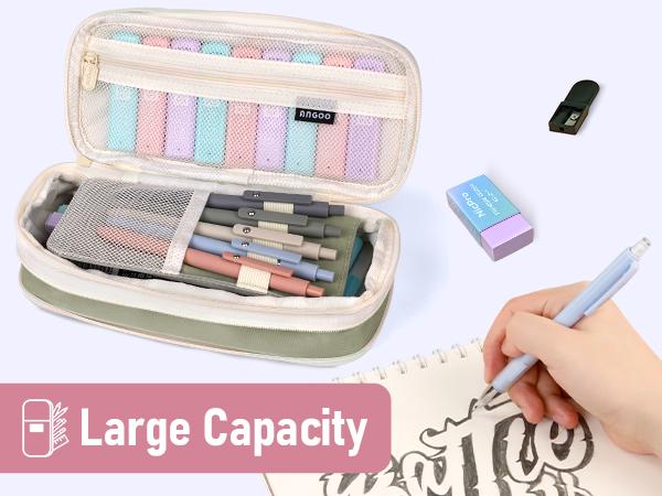 Nicpro 50PCS Aesthetic School Supplies with Cute Pencil Case, 5 Quick Dry Black Ink Pens, 12 Pastel Highlighters, 6 Mechanical Pencil 0.5, 0.7, 0.9 & 2.0 mm for Students Stationary College Essentials