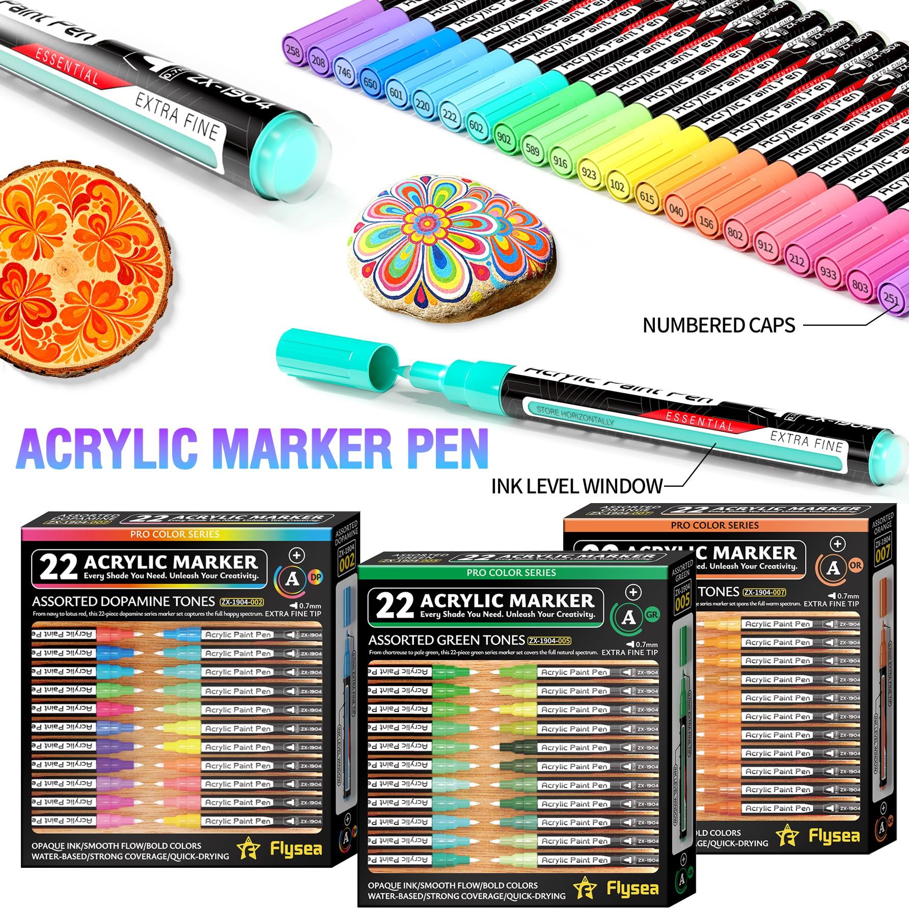 22 Colors Valveless Liquid Marker Pens, 10 Color Families, Fine Tip 0.7mm, Quick-Dry Ink, Ideal for Art, Craft, and DIY Projects, Art Paint Marker