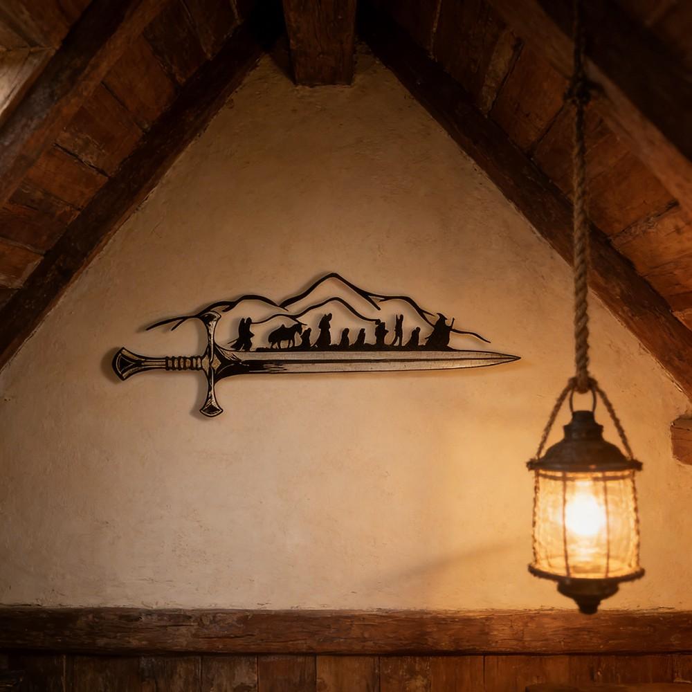 1 piece of "One Ring King" metal wall art - vintage wire silhouette mural, Frodo and Sam, fantasy home decoration, suitable for LOTR fans, Christmas gifts, Middle earth enthusiasts, western wall art