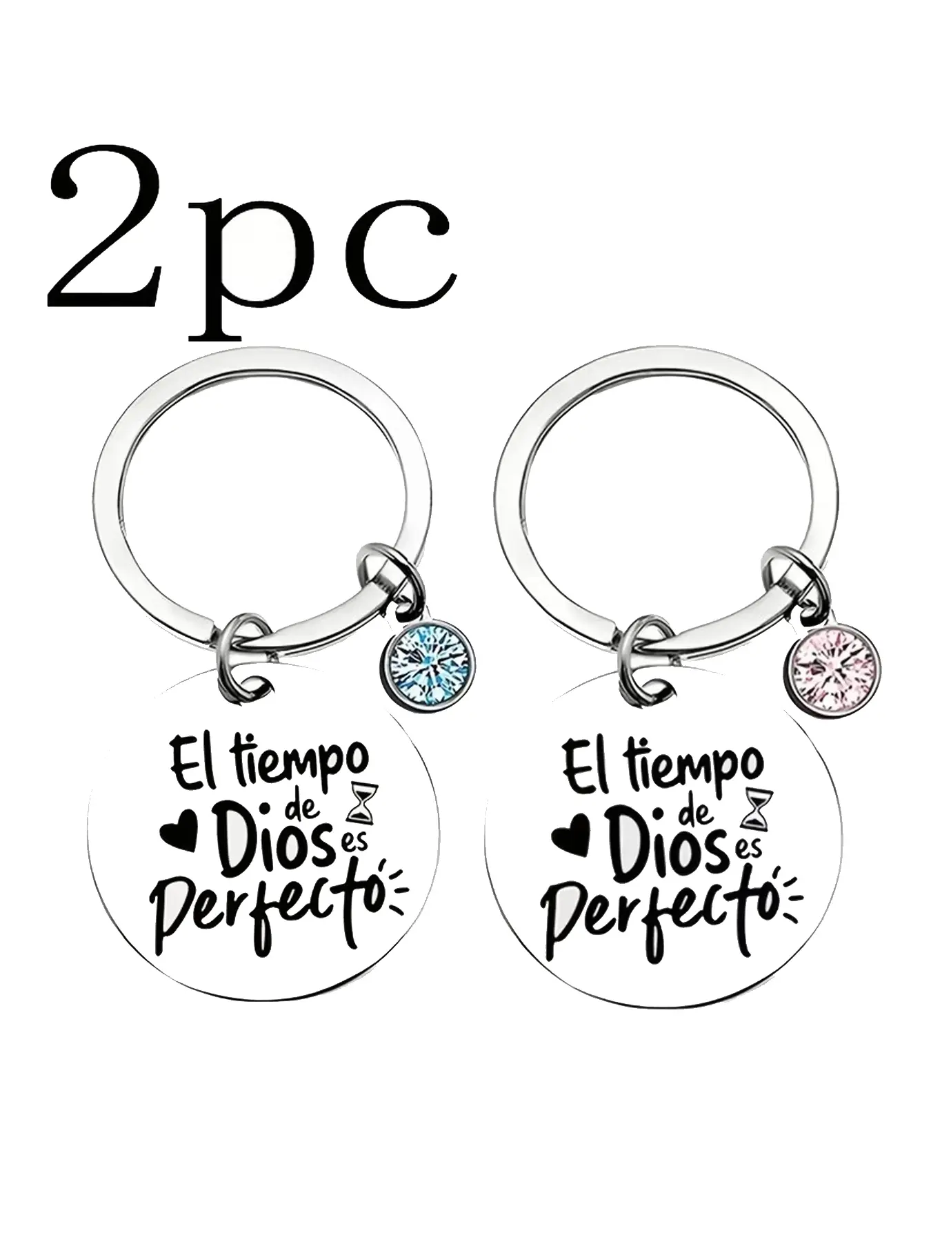 2Pcs Spanish Inspirational God Quotes Keychain Stainless Steel Engraved Lettering Religious Faith Keyring Combination Gift Pack