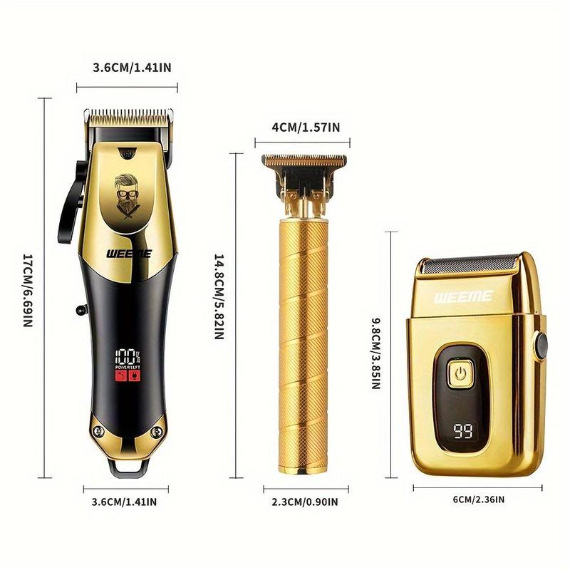 3-Piece Professional Blonde Hair Clipper & Trimmer Kit for Men - USB-Rechargeable Barber Set Featuring LCD Display, Adjustable Blade Hair Clippers, and Professional Men's Trimmer 3-Piece Professional Blonde Hair Clipper & Trimmer Kit for Men - USB-Rechargeable Barber Set Featuring LCD Display, Adjustable Blade Hair Clippers, and Professional Men's Trimmer