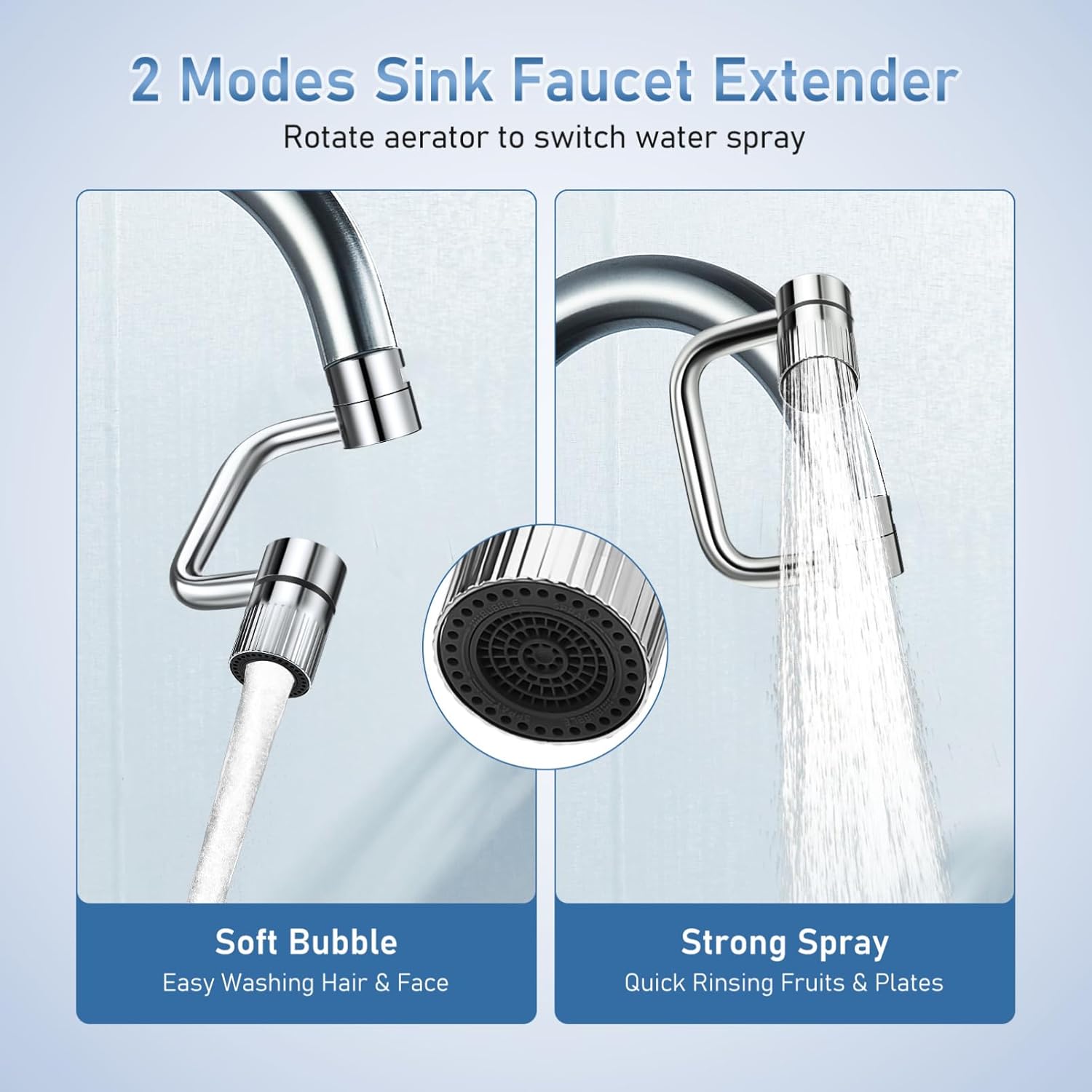 Rotatable Faucet Aerator Extension - for Effortless, All-Angle Control, Rotating Swivel Faucet Aerator Extender, Kitchen Bathroom Sink Faucets Sprayer Attachment with 2 Mode Splash(1PC)