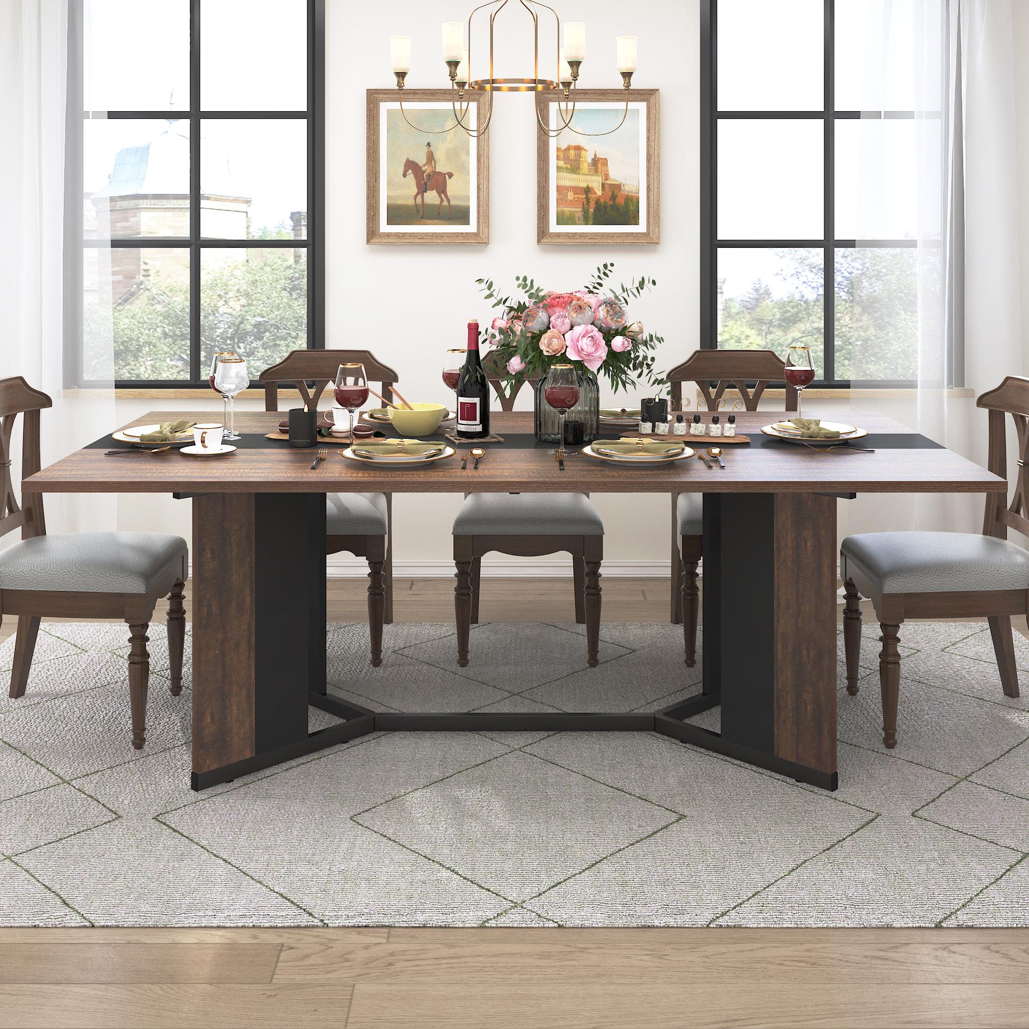 71"/78"Large Luxurious Rectangular Dining Table for 4 6 8 10 People, Modern Kitchen Table with Wood-Color Wood Tabletop, Metal Adjustable Leg, Family Dinner Table for Kitchen Living Room