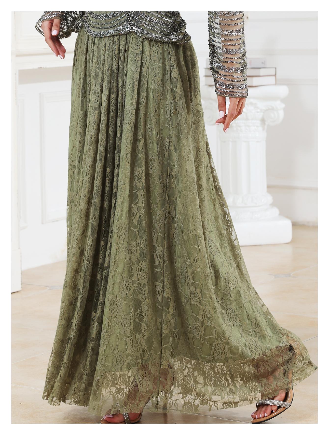 Women's Sheer Long Sleeve Maxi Dress, Floral Lace Embellished Elegant Evening Gown, Perfect for Wedding and Graduation, Festival Wear