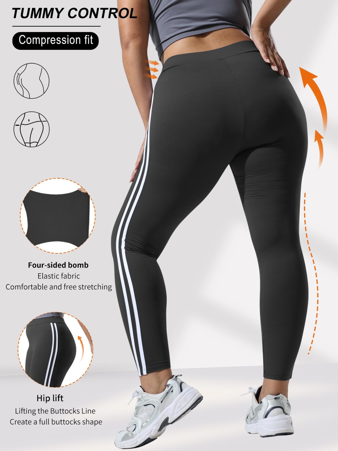 Women's Plus Size High Waist Skinny Pants, High Stretch Bottoms, Stretchy Soft Fabric, Side Stripes Design, Casual Fashion Essential for Daily Wear