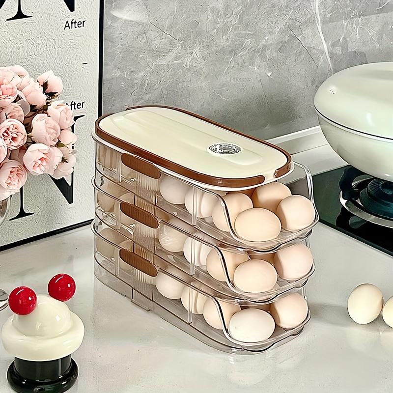 Single piece, three-layer combined egg rack, refrigerator egg storage box, egg-taking basket, space-saving, automatic rolling egg organizer, large-capacity egg dispenser, suitable for refrigerator storage