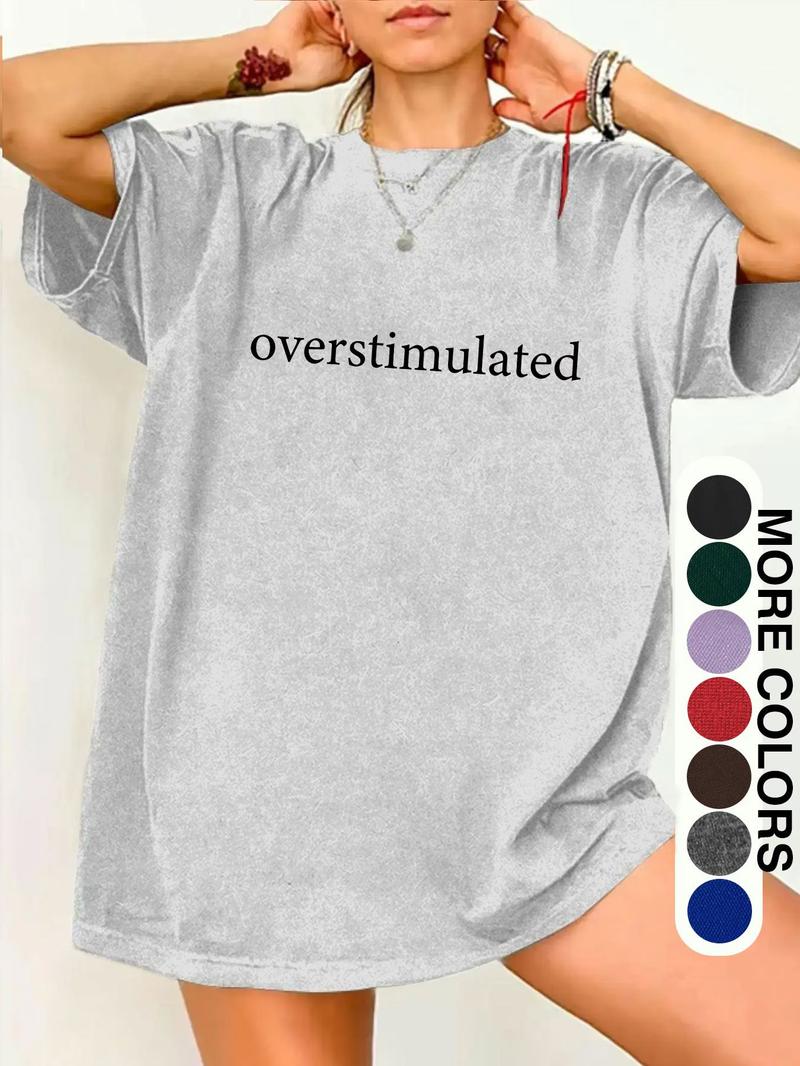 Unisex Graphic Tee, Casual Letter Print Drop Shoulder Half Sleeve Round Neck T-Shirt , Fashion Women's Top for Daily Wear