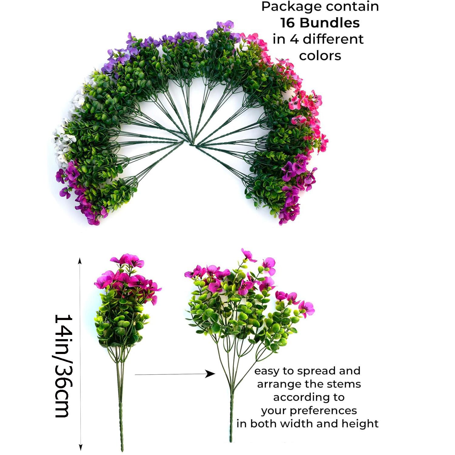 Artificial Pansies Flowers Outdoor Fake Plants - 16 Bundles UV Resistant No Fade Faux Shrubs Plastic Greenery Home Garden Porch Patio Decoration Plastic Floral Plant (16, Mixed)