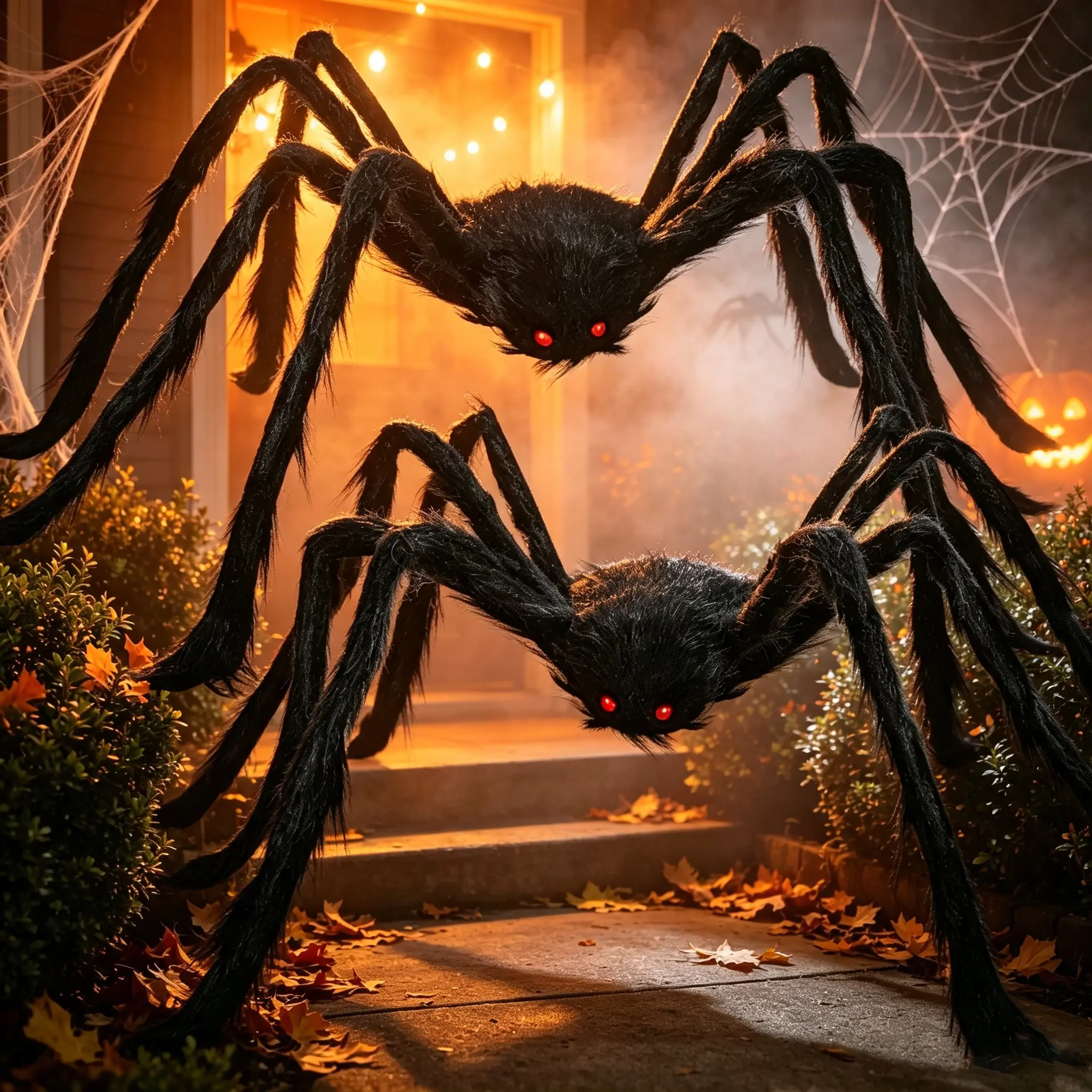2 Pack 4 Ft Halloween Spider Decorations Outdoor, Scary Large Giant Spiders with Adjustable Legs for Halloween Outside Decor, Yard Lawn Indoor Haunted House Props BY