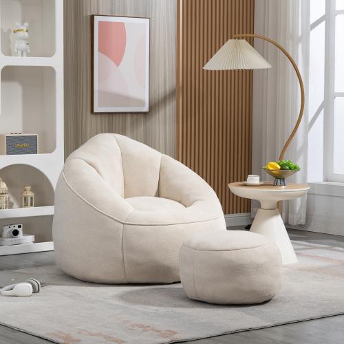 [Bellemave]Bedding Bean Bag Sofa Chair High Pressure Foam Bean Bag Chair Adult Material with Padded Foam Padding Compressed Bean Bag With Footrest