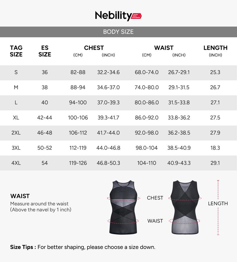 Nebility Men's Compression Shirt for Body Shaper Slimming Menswear Breathable Shapewear Top Shapewear Compression Shapewear Tops Waist Trainer Vest Shapewear Tops