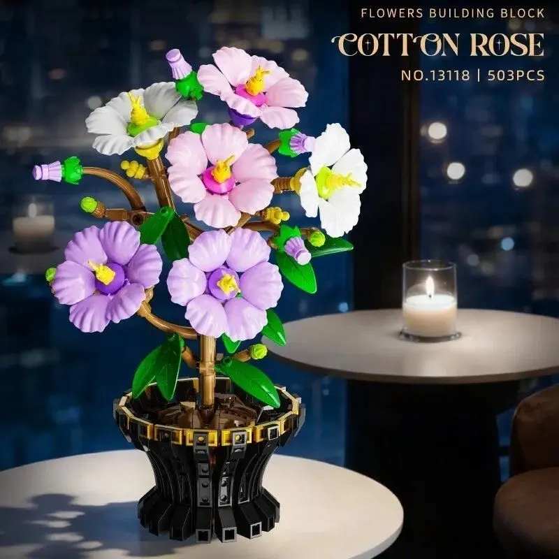 450+PCS Large‑Size Eternal Flower Building Blocks，Lotus Chrysanthemum Plum Blossom, Chinese‑Style 3D Potted Floral Model, Warm Romantic Home Decor, decorative flowers, Perfect Gift for Birthday Valentine’s Day Thanksgiving.