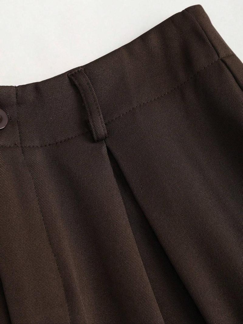 Women's Vintage Elegant Pleated Wide Leg Pants, Casual Chic Bottoms, Comfortable Fabric, All-Season Ideal Choice, Fashionable Design, High Waist