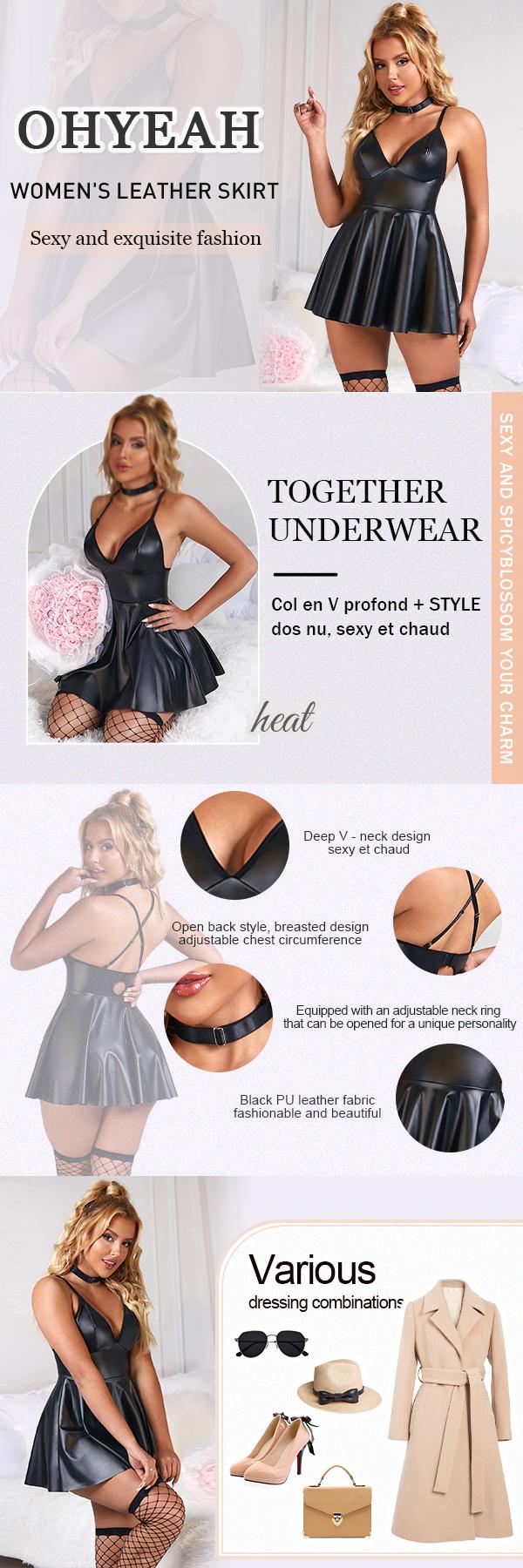 Women's Leather Lingerie Set Plus Size PU V Neck Backless Babydoll Chemise Mini Pajamas Dress Sleeveless Pleated Steampunk Clubwear Outfit Women Club & Night Out Dresses Nightdress for Christmas Gift Box Womenswear Traditional Casual Wear