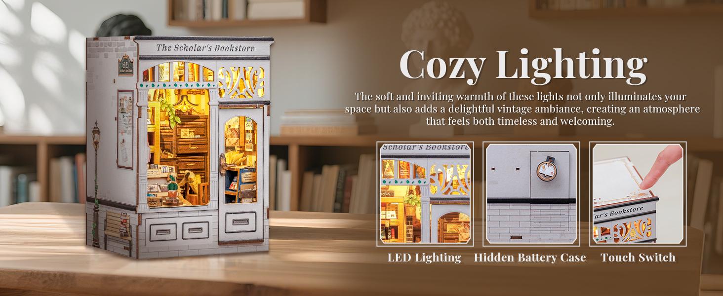 CUTEBEE DIY 3D Book Nook Kit The Scholar's Bookstore – Miniature Wooden House Dollhouse, Handmade Creative Bookshelf Decor | Holiday, Christmas and Black Friday Gift for Adults