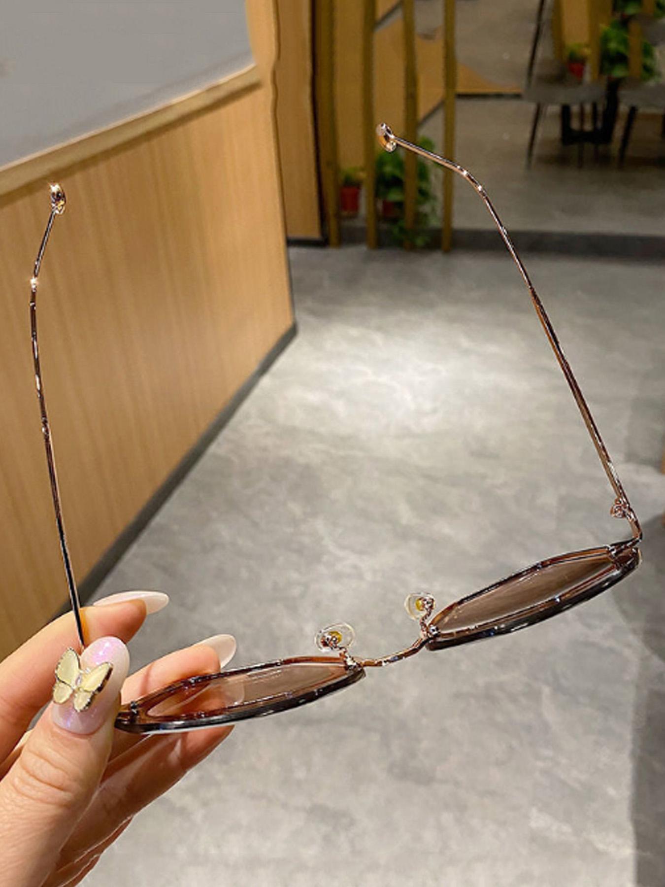 Unisex Minimalist Geometric Sunglasses (1 Pair), Trendy Vintage Rimless Sunglasses for Everyday Use, Fashionable Versatile Accessories for Outdoor Activities, Trendy Casual Sunglasses