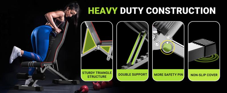 Yoleo Adjustable Weight Bench, Foldable Workout Bench for Home Gym Full Body Workout Strength Training, Incline Decline Flat Utility Bench with Quick Adjustment