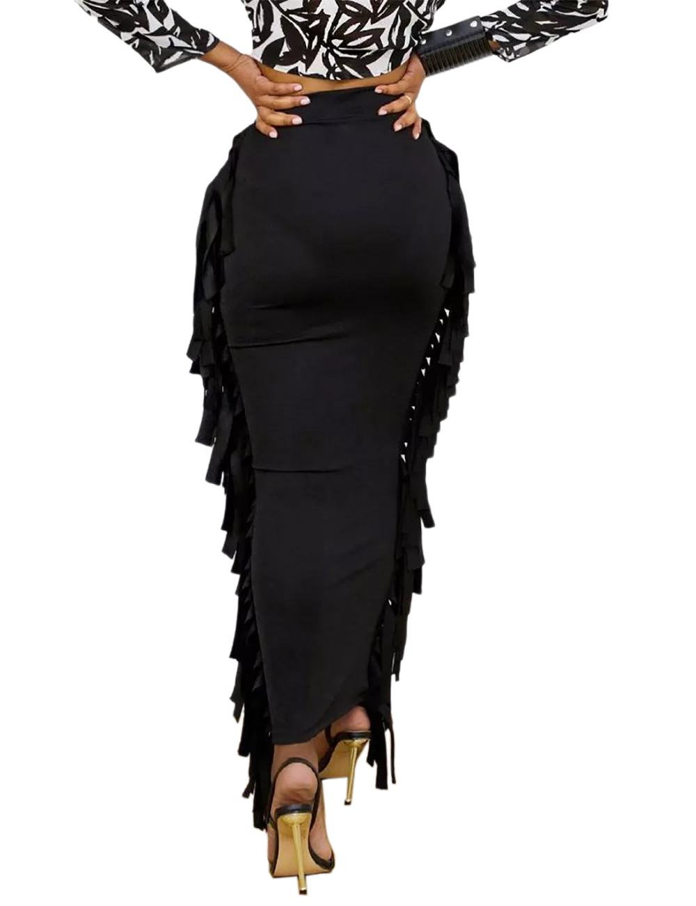 2026 Viral Movement Fringe Maxi Skirt  Minimalist Architectural Bodycon Skirt,Sophisticated Side Tassels,High Waist Party Piece (True to Size) Womenswear