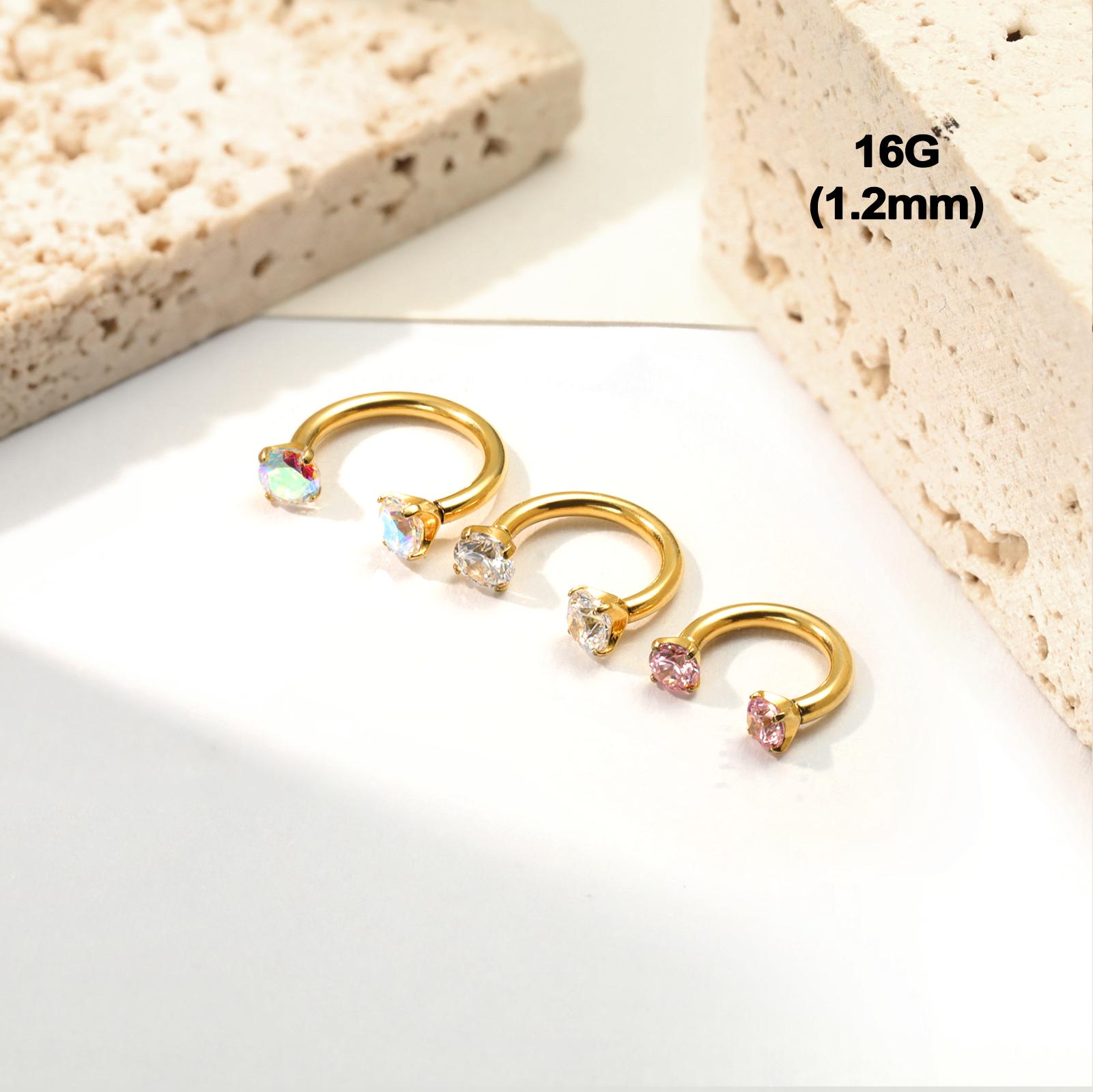 KUTLAN 6mm Titanium Horseshoe Nose Ring 20G/18G/16G Internally Threaded Gems with Free Ball Holder Piercing Jewelry for Daith Cartilage Helix Unisex