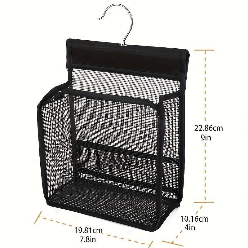 [1 Mesh Shower Hook] 1 Multi-Functional Mesh Shower Storage Hook, Black | Easy to Install, Hanging Bathroom Basket, Kitchen Organizer Bag | Suitable for Bathrooms, Kitchens, Bedrooms, Living Rooms