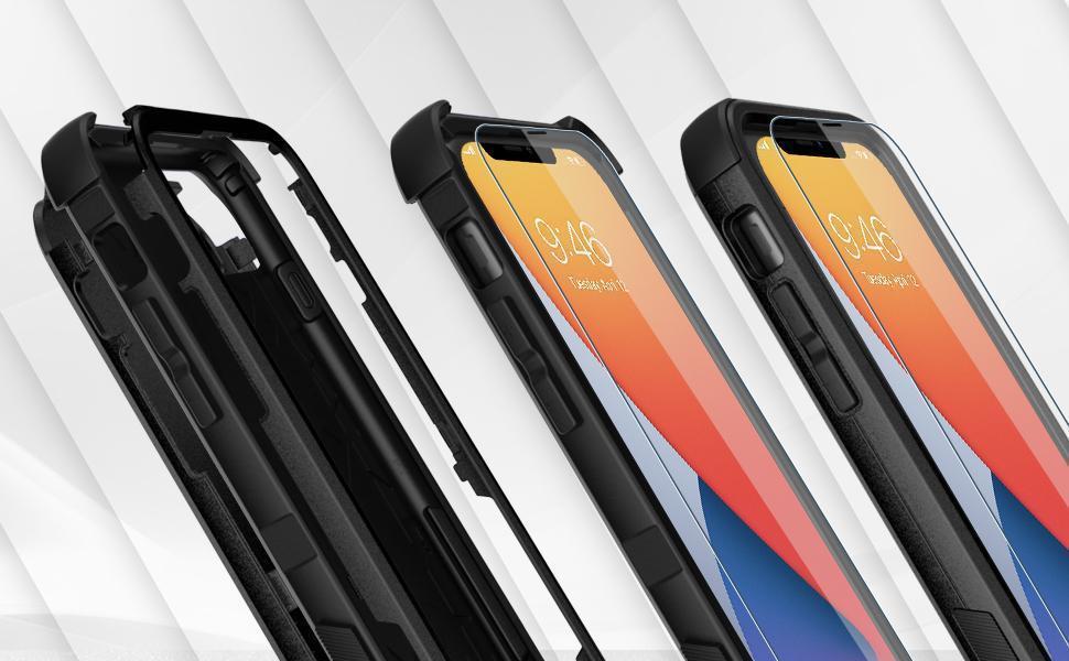 Diverbox for iPhone 11 Case [Shockproof] [Dropproof] [Tempered Glass Screen Protector],Heavy Duty Protection Phone Case Cover for Apple iPhone 11 (Black-3in1)