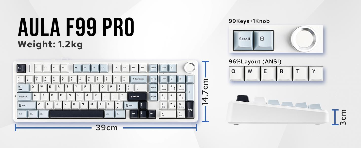 <urtechdaddy> Aula F99 Pro Wireless Mechanical Keyboard, Gasket Hot Swappable Custom Keyboard with Knob, RGB Backlit,Ice Vein Switch PBT Keycaps BT5.0/2.4GHz/USB-C Creamy PC Gaming Keyboard