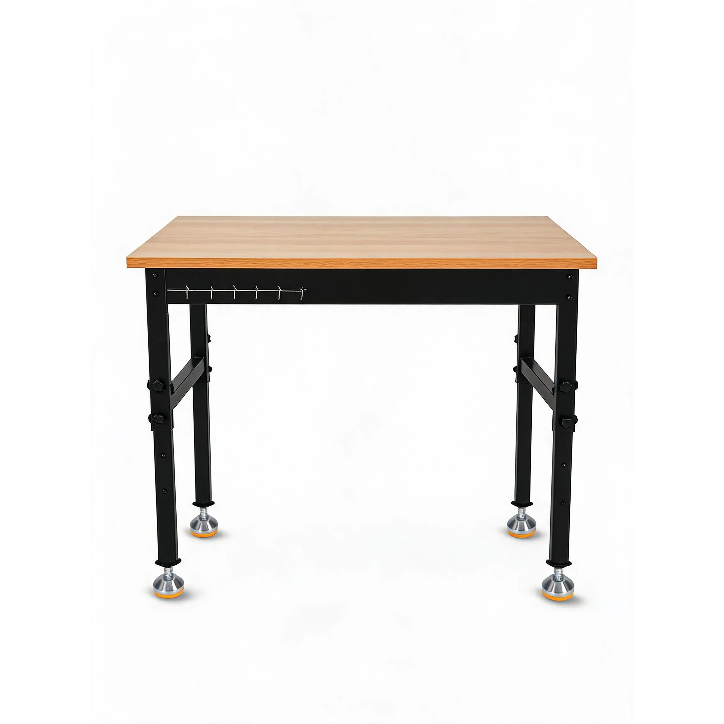 Adjustable Height Workbench, 2500 LB Heavy Duty Rubberwood Top, Built-in Power Outlets, Office Computer Desk for Garage, Workshop, Home
