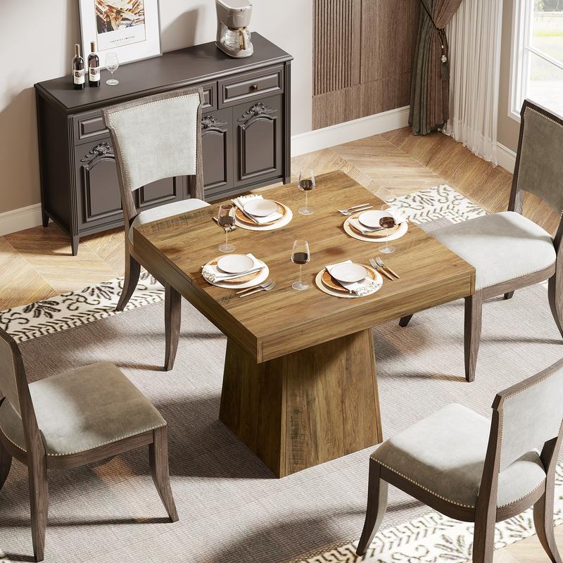 LITTLE TREE Square Dining Table for 4, 31.5-Inch Small Kitchen Table with Sturdy Pedestal Base, Farmhouse Dinner Table for Dining Room, Living Room, Kitchen