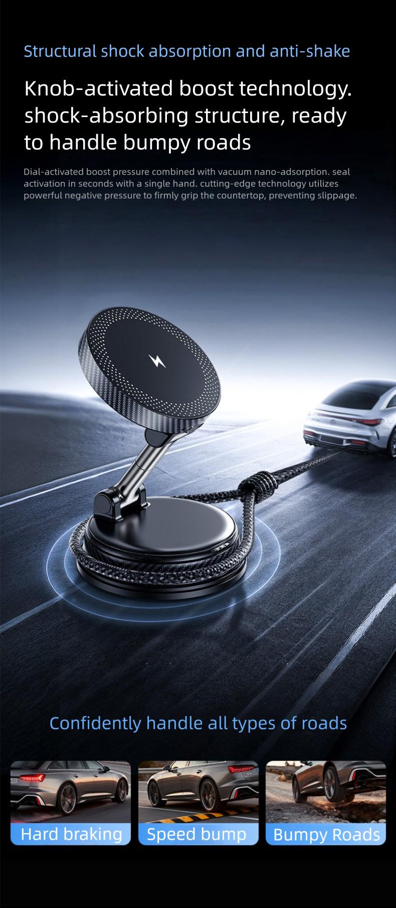 Magnetic Wireless Charging Car Phone Mount, 360 °   Rotatable Universal Holder