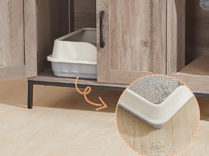 HOOBRO 2 in 1 Hidden Litter Box Furniture with Shelf, Double Litter Box Cabinet with 2 Dangling Plush Balls and 1 Toy Ball, Greige and Black Cat Litter Box Enclosure Furniture