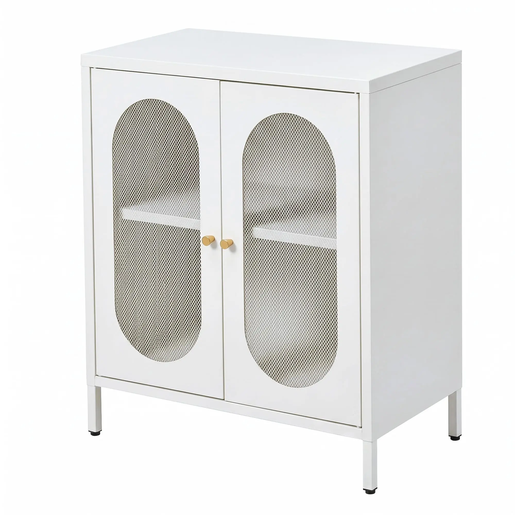 Storage Cabinet with Mesh Doors – Metal Sideboard Buffet Cabinet for Entryway, Living Room, Kitchen, Adjustable Shelf Metal Cabinet with Legs
