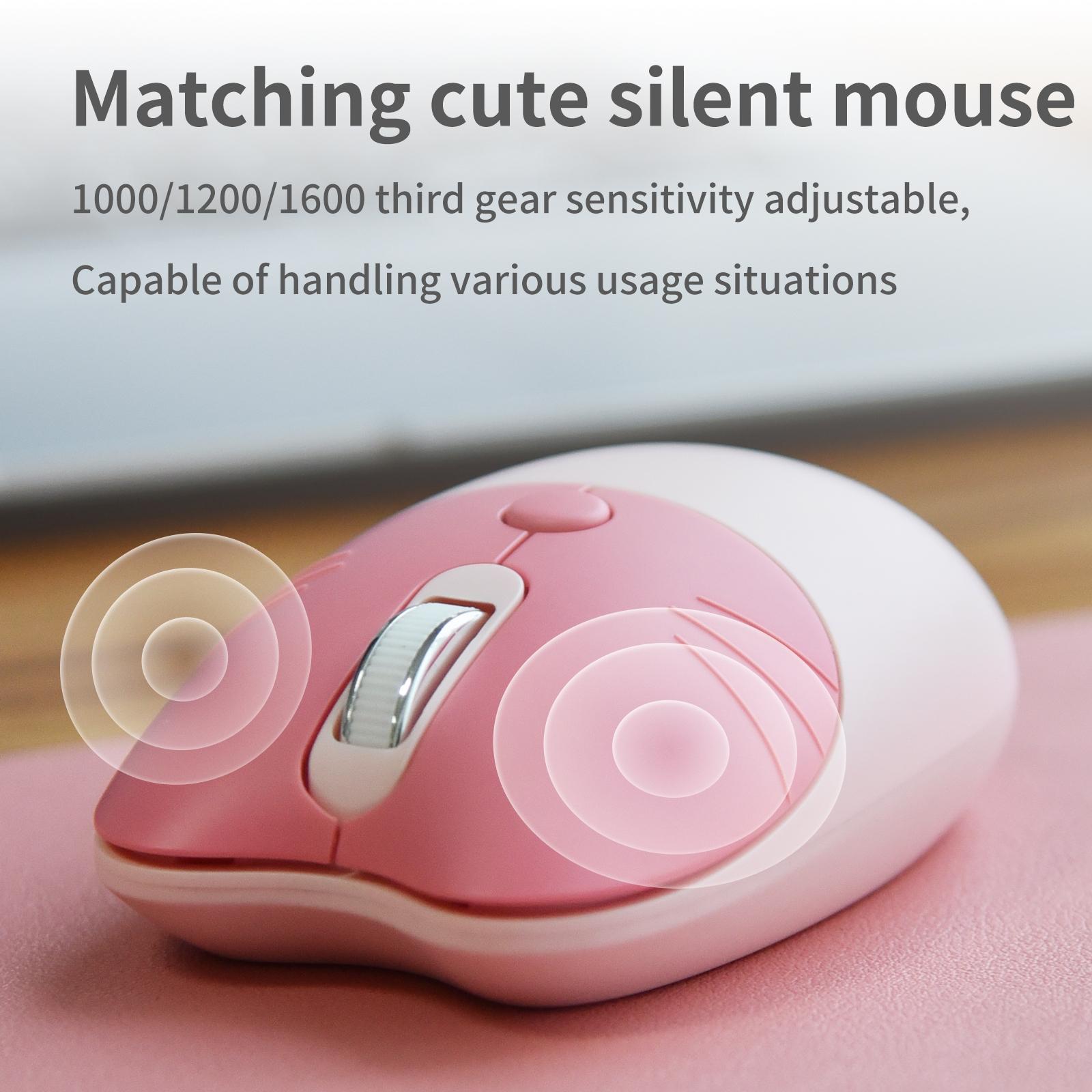 MOFii 1 Set Pink Cat Ear Wireless Keyboard and Mouse Combo, Cute Silent Office Keyboard Mouse, Universal for Laptop Desktop, US QWERTY (Battery Not Included)
