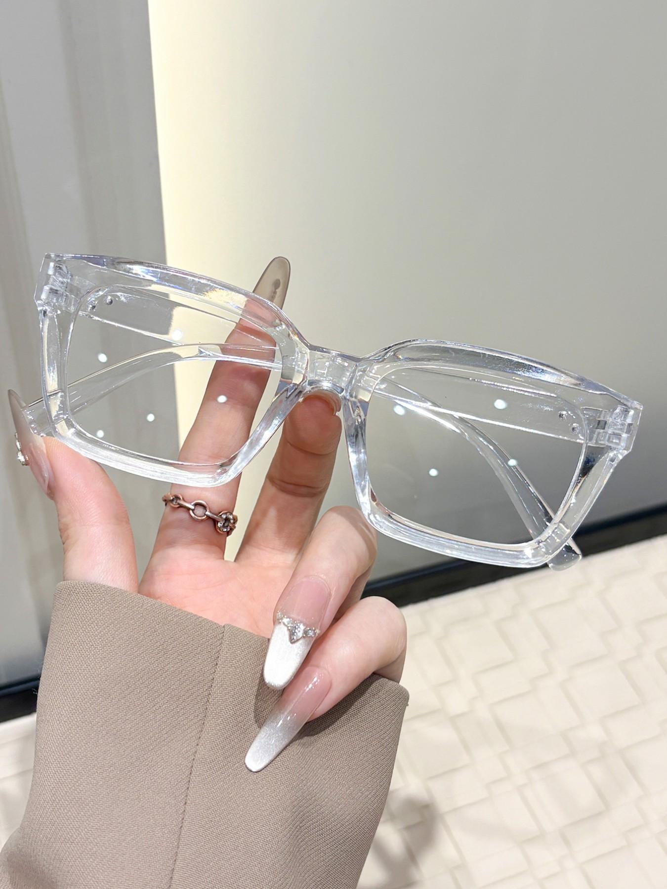 Women's Rectangular Casual Flat Mirror Glasses, Suitable for Office Commuting Daily Life, Simple Design, Perfect for Everyday Use