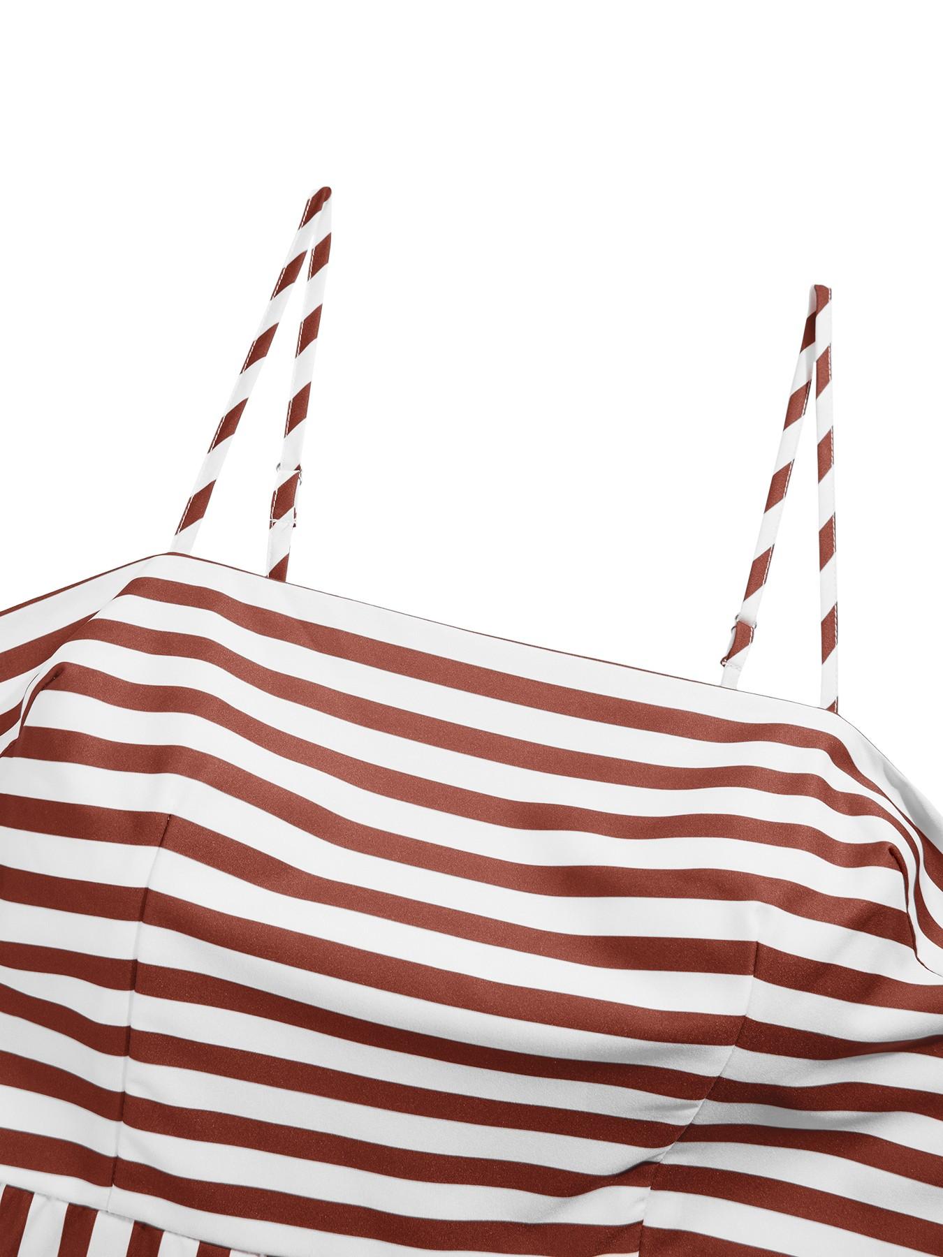 Summer Casual Elegant Striped Women's Plus Size Dress, Thin Strap off Shoulder Waist Cinching Pockets, Perfect for Vacation Beach Commuting, Casual Wear