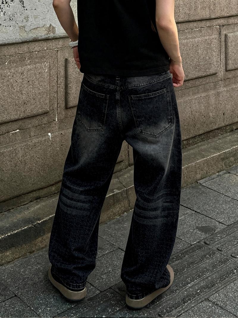 Men's Y2K Hip-Hop Style Black and Gray Gradient Stone Washed Jeans | Loose Baggy Street Style Jeans Retro Distressed Urban Street Casual Daily Wear