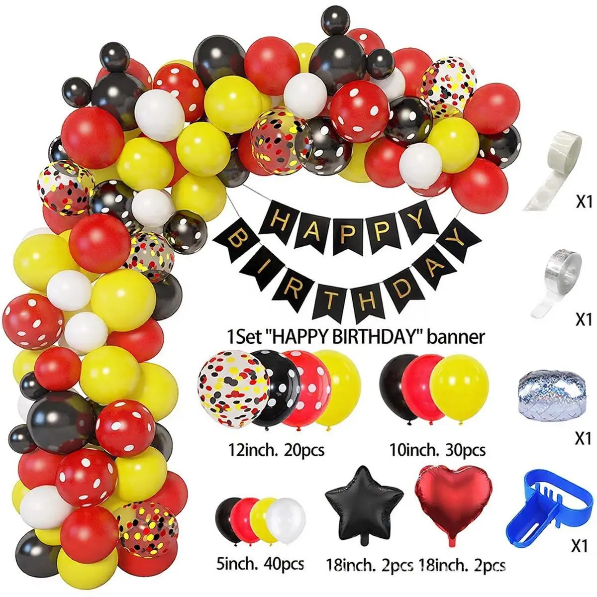 Irregular Rubber-Paper Arch-Shaped Mickey Single Set - Balloon Backdrop, Letter Decorative Balloons, Kids’ Party Supplies for Birthday Celebrations