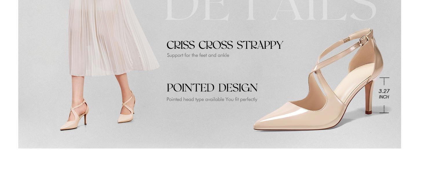 Coutgo Womens Pumps High Heels Pointed Toe Crossed Strap D'Orsay Zip up Stilettos Party Dress Shoes Dark Brown Footwear