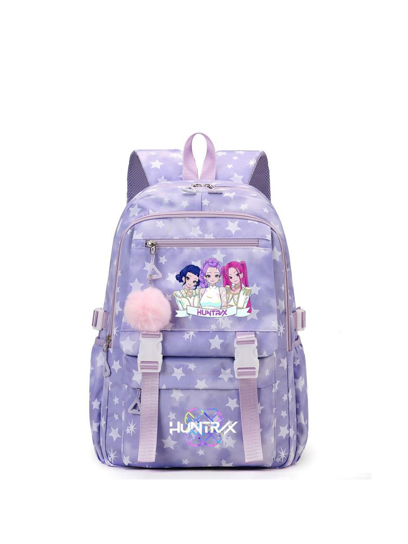 1pc  Backpack solid color women's backpack kpop witch hunting group star print zipper closure fashionable and versatile casual trend suitable for students going to school, campus, going out to work, traveling women's backpack Trendy Backpack