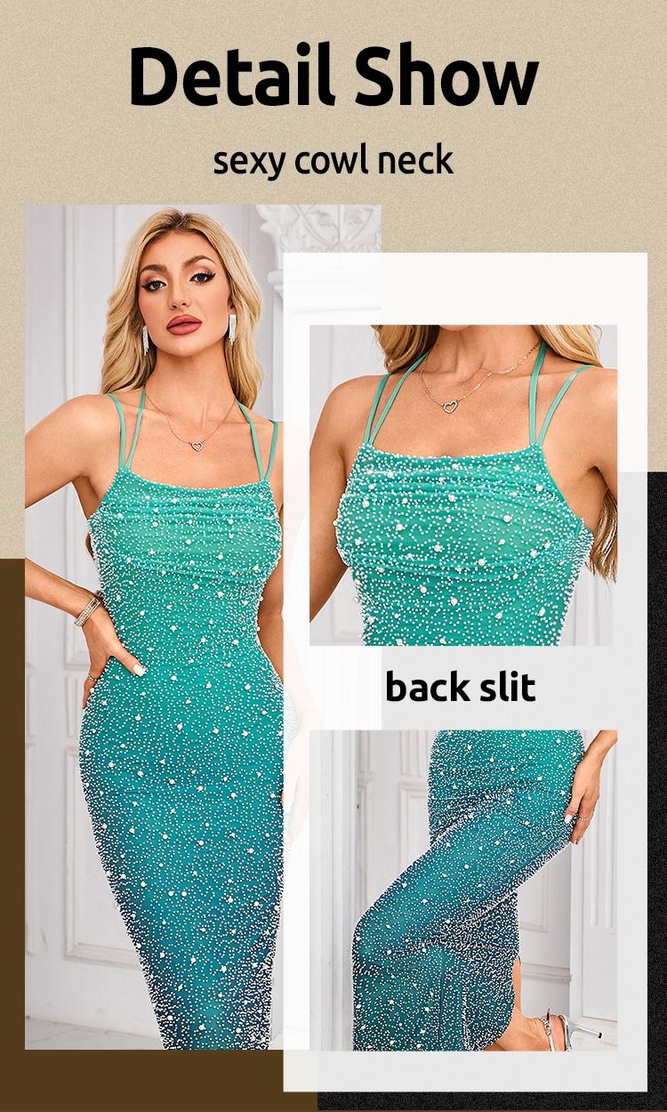 Romantic Tulle Sexy Slim Fit Bodycon Women Spaghetti Strap Turquoise Blue Madi Dresses Sequin Beaded Evening Prom Dress For Christmas, New Year. Thanksgiving, Party, Wedding,Spring Collection Formal Bodycon Dress