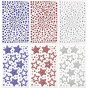 Outdoors & Sports Face Gems 6 Sheets Hair Gems, Self Adhesive Face Jewels Stickers, Red White and Blue Star Festival Face Gems Stick on, 4th of July Rhinestone for Face, Eye, Makeup, Rave Accessories for Kids, Women