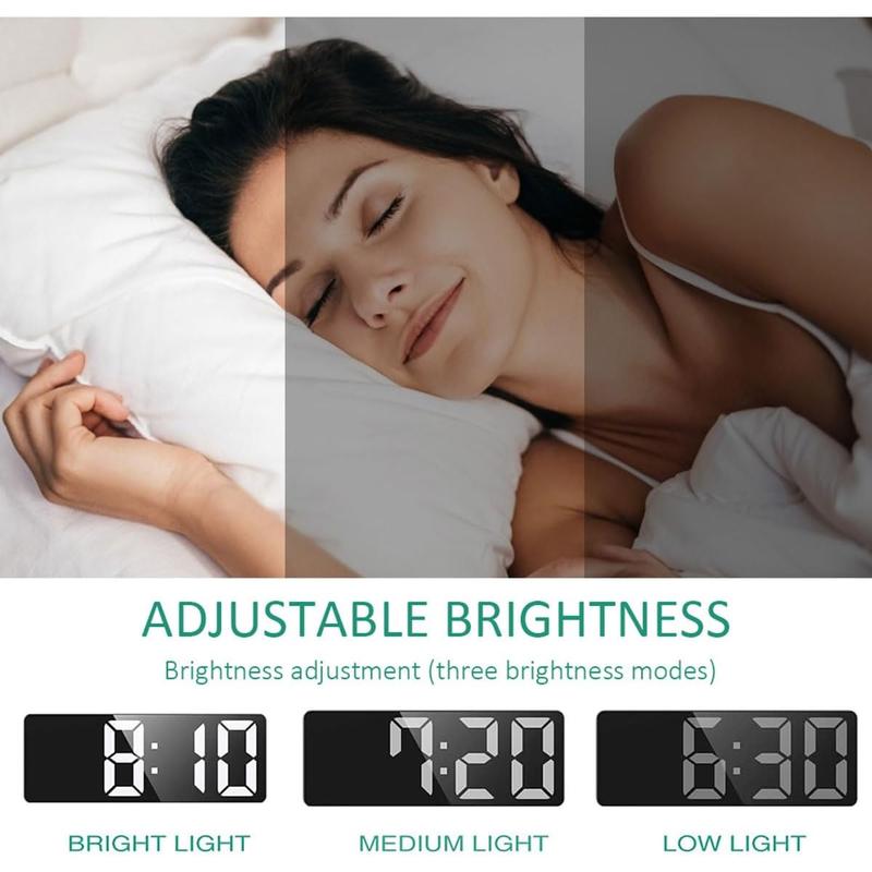 Rotunoe Digital Alarm Clock, LED Clock for Bedroom, Modern Desk Clock with Temperature Display, Adjustable Brightness, Voice Control, 12/24H Display Small Clock for Home, Bedroom, Office