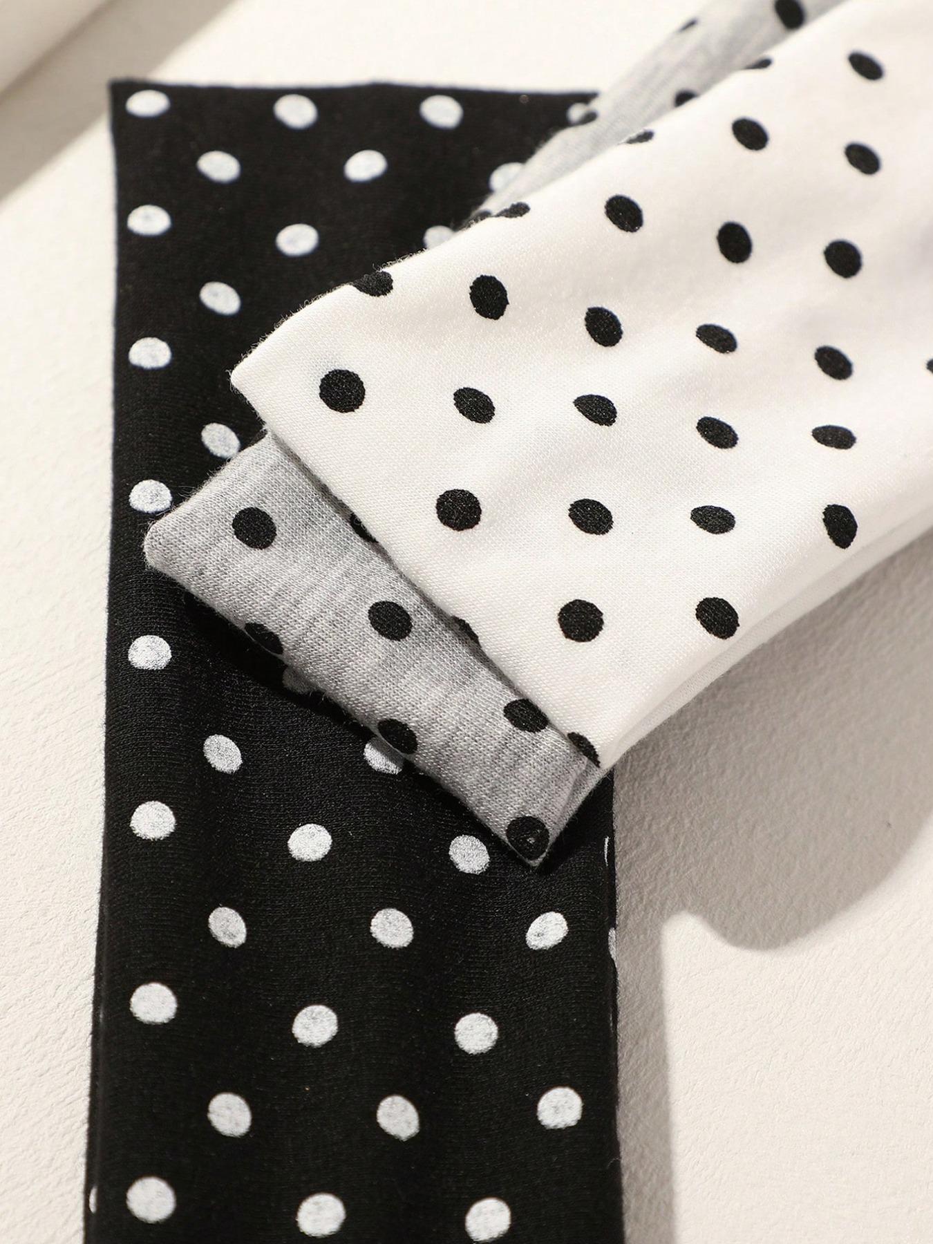 3pcs Black & White Polka Dot + Striped Elastic Sweatband, Suitable For Daily Life, Yoga, Workout, Travel, Women Hair Accessories Headbands For Women Fashion Head Wrap, School Stuff, College Autumn Accessories Women Hair Band