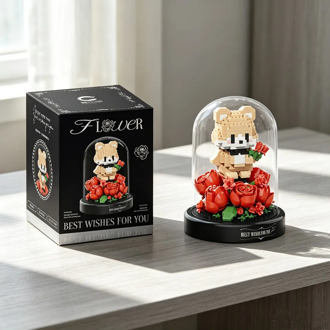 400+PCS Cute Pet Garden Creative Building Blocks | Bear Dog Rabbit Animal Model With Dust Cover | ABS Mini Bricks Eternal Flower Desktop Decor | Perfect Birthday Gift.