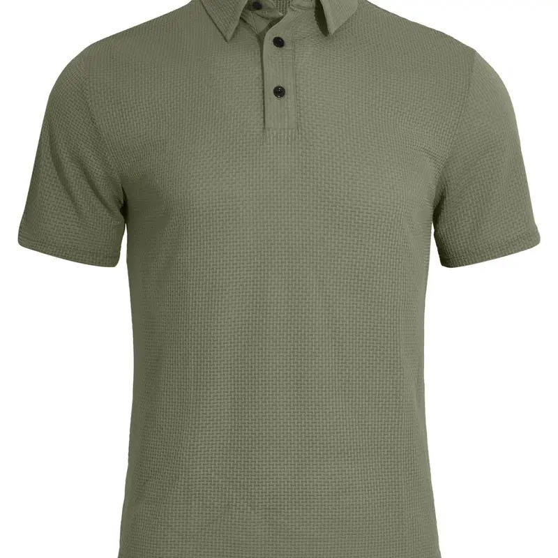 Men's Solid Color Jacquard Polo Shirt, Regular Fit Casual Short Sleeve Button Front Collared Top for Summer, Fashion Men's Clothes for Daily Wear, Collared Polo Shirts