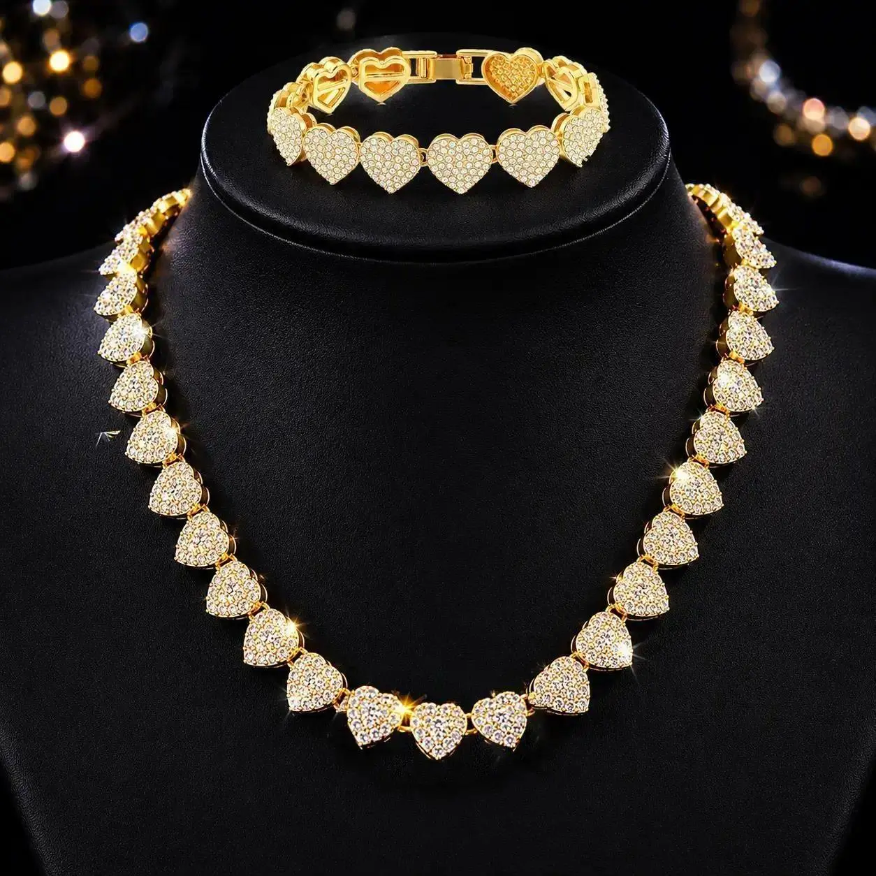 Dainty Gold Heart Necklace & Bracelet Set for Women, Trendy 14K Gold/Silver Plated Cute Heart Pendant Choker Necklaces Bracelet, Gold Love Heart Chain Jewelry set for Women Dainty Gold Jewelry Gifts for Women
