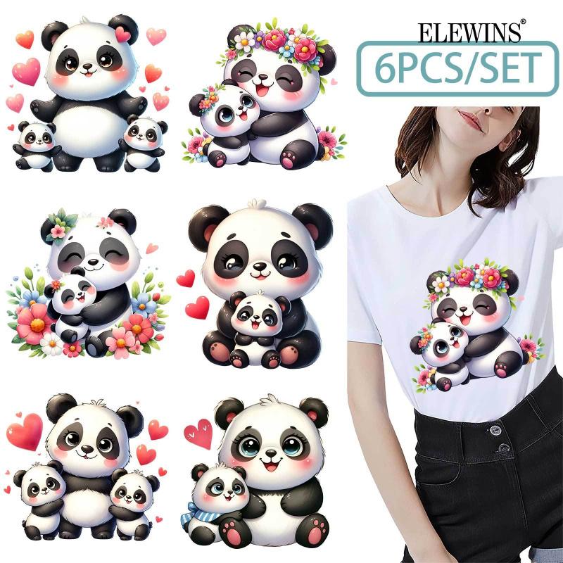 6 Sheets  Panda & Panda Mom DTF Iron On Transfers - Washable Plastic Vinyl Heat Press Sheets Suitable for T-Shirts, Hoodies, Jeans, Backpacks, Pillows - Machine Washable DIY Fabric Transfers for Men & Women