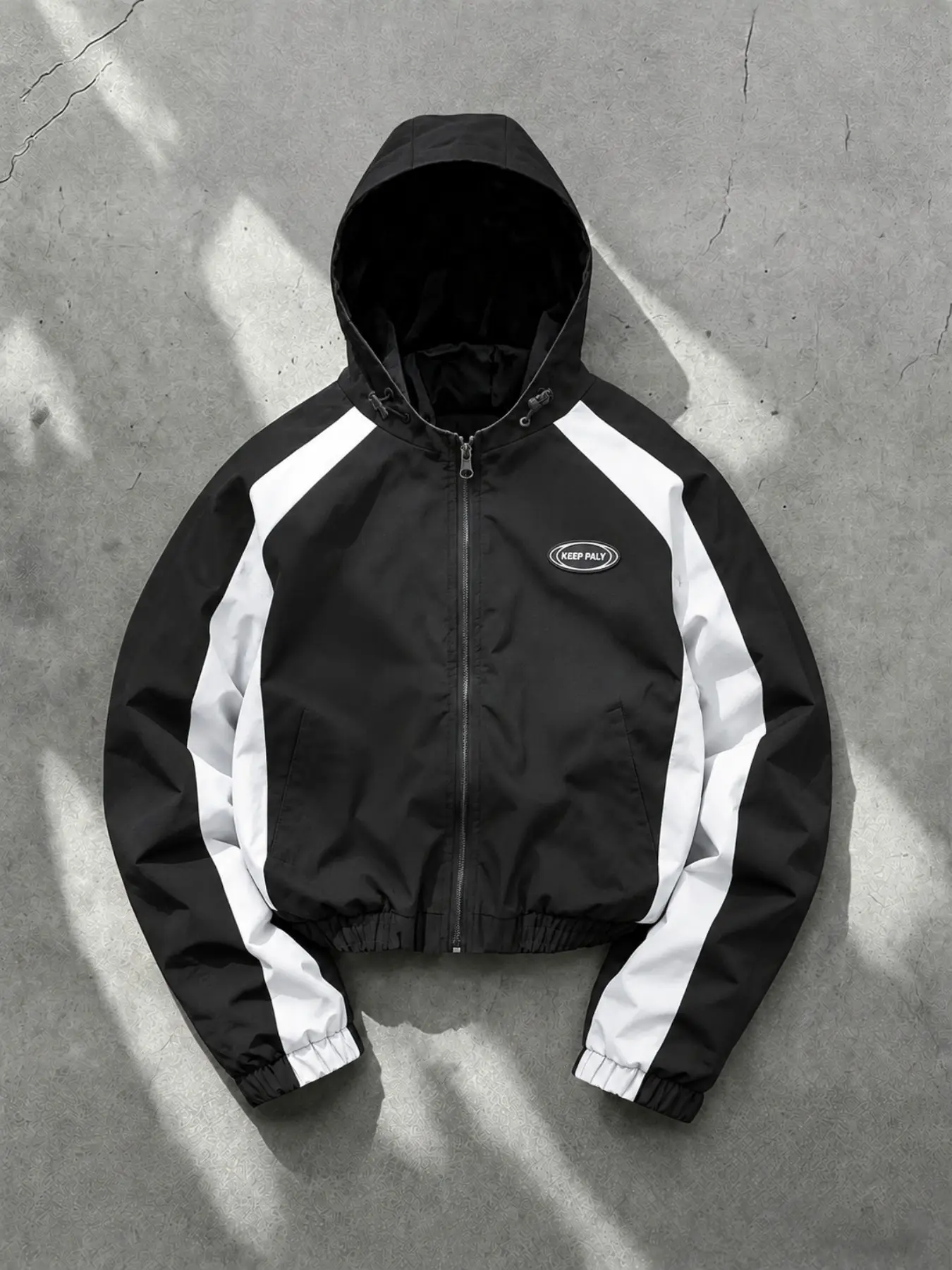 Men's Hooded Patchwork Jacket, Long Sleeve Fitted Casual Outerwear, Pull-On Closure, All Seasons Outdoor Sportswear